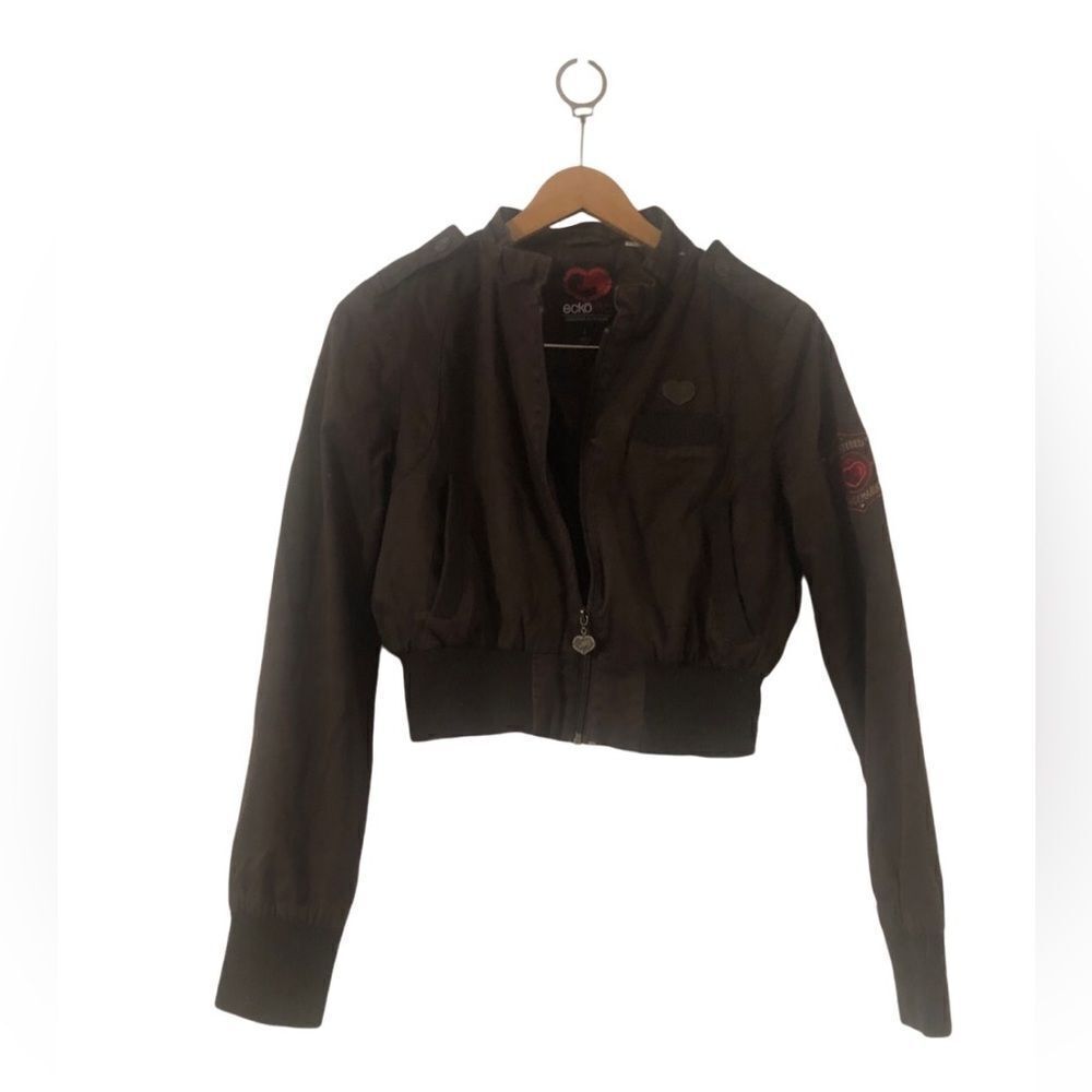 Vintage Y2K Ecko Red Brown Crop Full Zip Bomber Jacket Junior Size Large